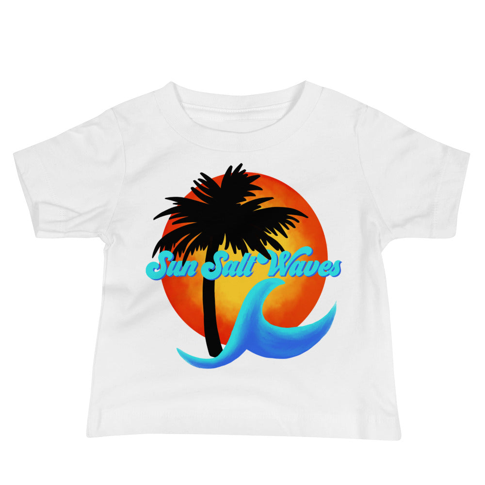 Sun Salt Waves Logo Baby Tee from Sun Salt Waves Sunset Wave Palm Silhouette White