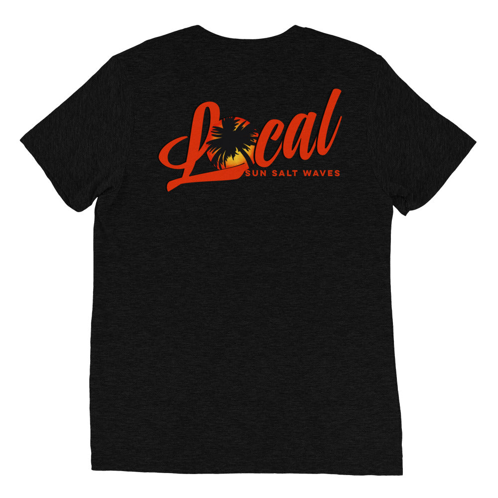 Sunset ‘Local’ Tee Unisex Graphic Tee Sunset and Palm Sun Salt Waves Front and Back Print Men’s Women’s Black