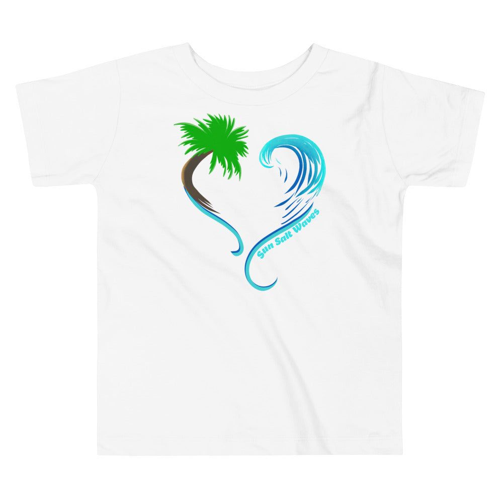 Rising Tides Toddler Tee from Sun Salt Waves Heart Shaped Palm and Wave White