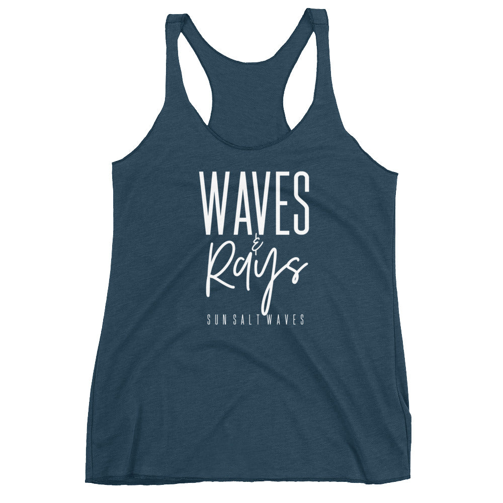 Waves and Rays Racerback Tank Graphic Tank Women’s Junior’s Sun Salt Waves Indigo Blue