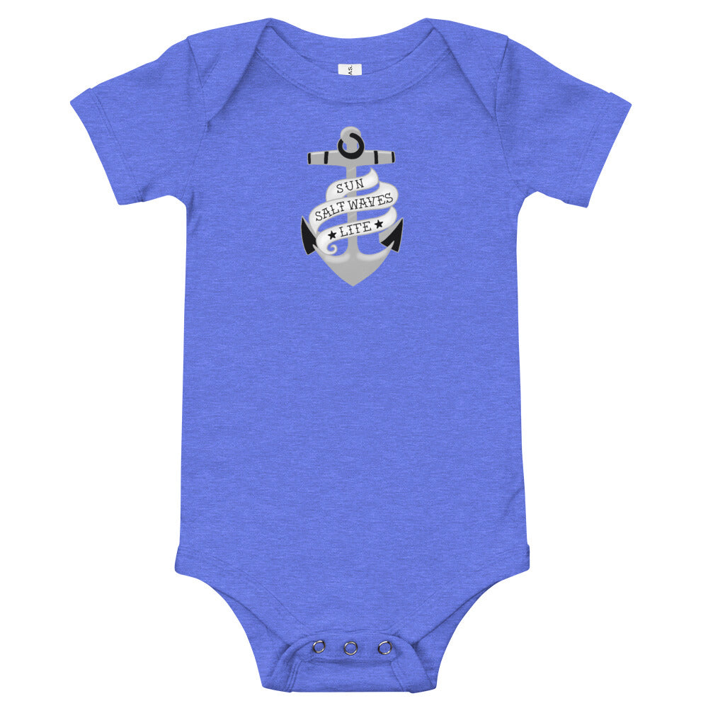 Sink or Swim Onesie Tattoo Anchor Design Sun Salt Waves Heather Blue