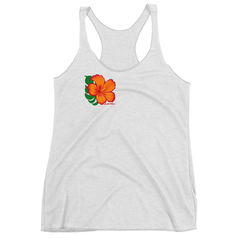 Hibiscus Racerback Tank Orange Hibiscus Graphic Tank Women’s Junior’s Sun Salt Waves White
