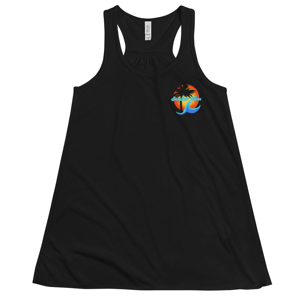 Sun Salt Waves Flowy Racerback Tank Graphic Tank Sun Wave and Palm Tree Silhouette Black Women‘S Junior’s