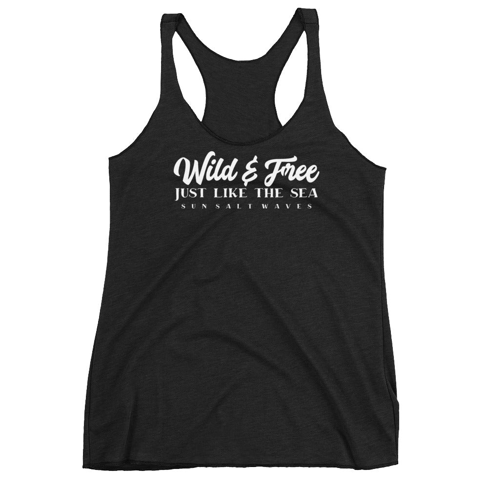 Wild and Free Racerback Tank Just Like the Sea Sun Salt Waves Junior Women Black