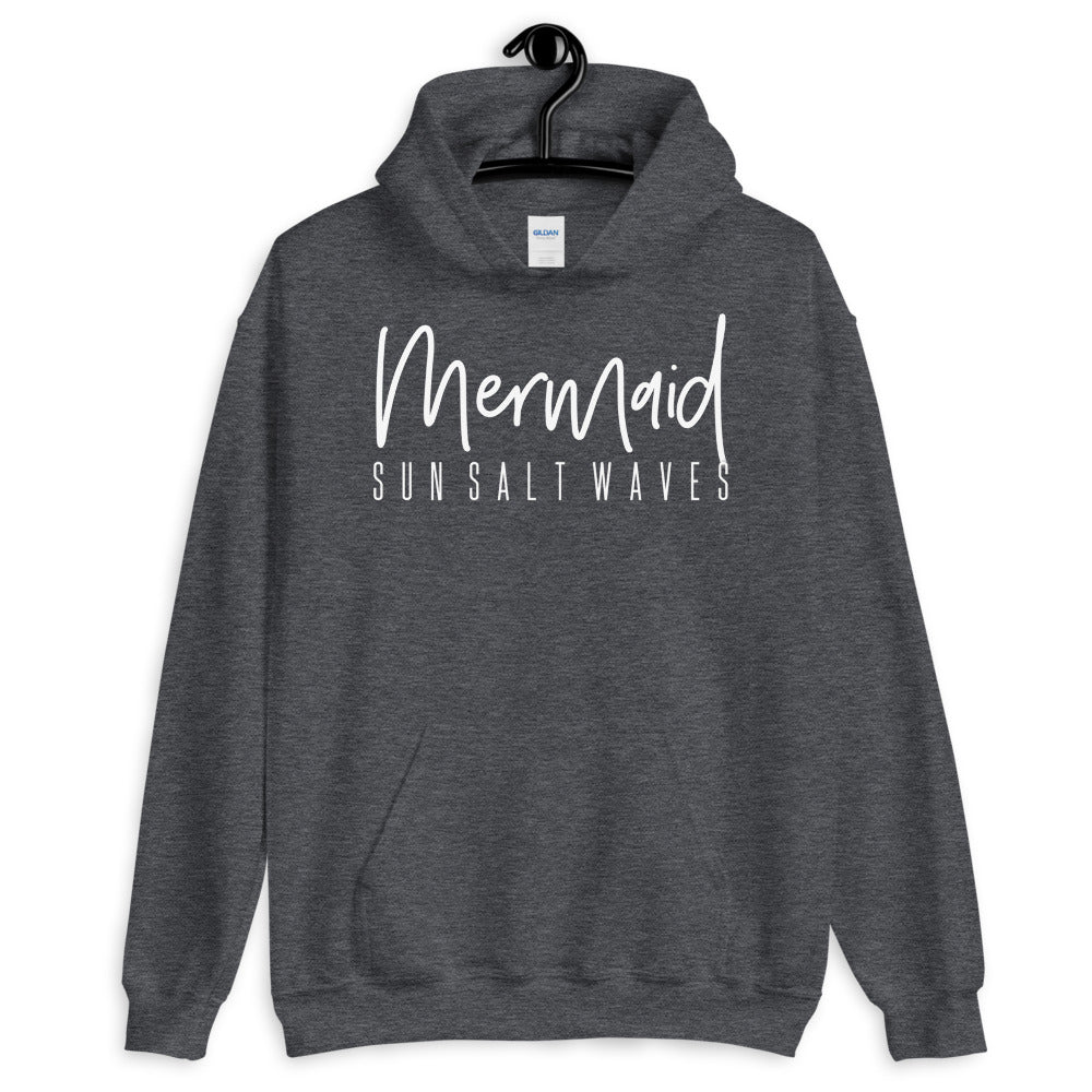 Sun Salt Waves Mermaid Dark Heather Grey Hoodie Unisex Men’s Women’s Graphic