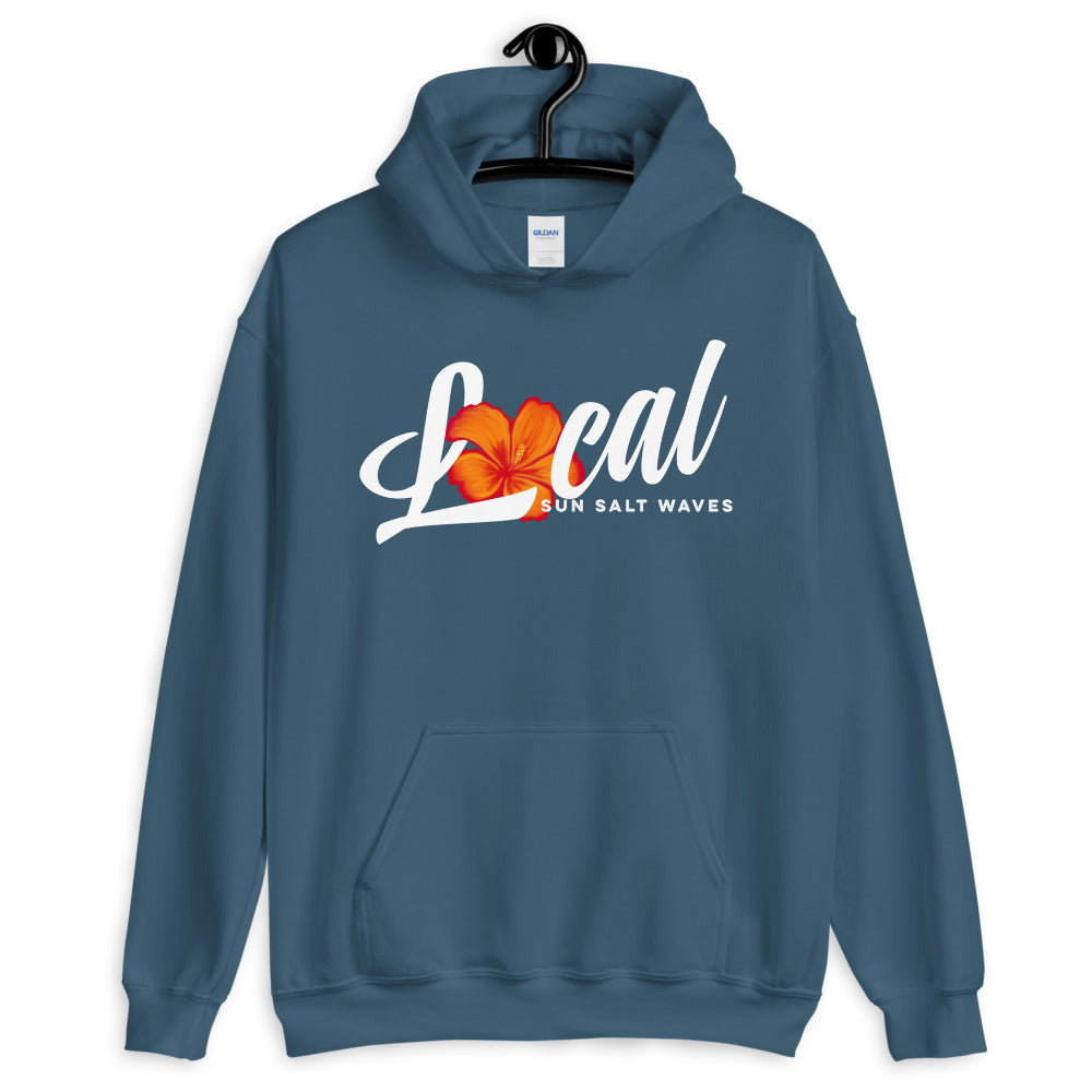 Sun Salt Waves Orange Hibiscus ‘Local’ Indigo Blue Hoodie Unisex Men’s Women’s Graphic