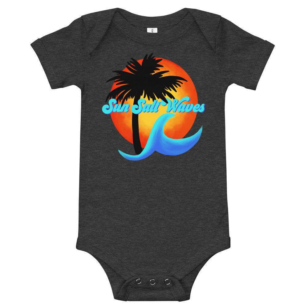 Sun Salt Waves Logo Onesie Sun Palm and Wave Heather Charcoal