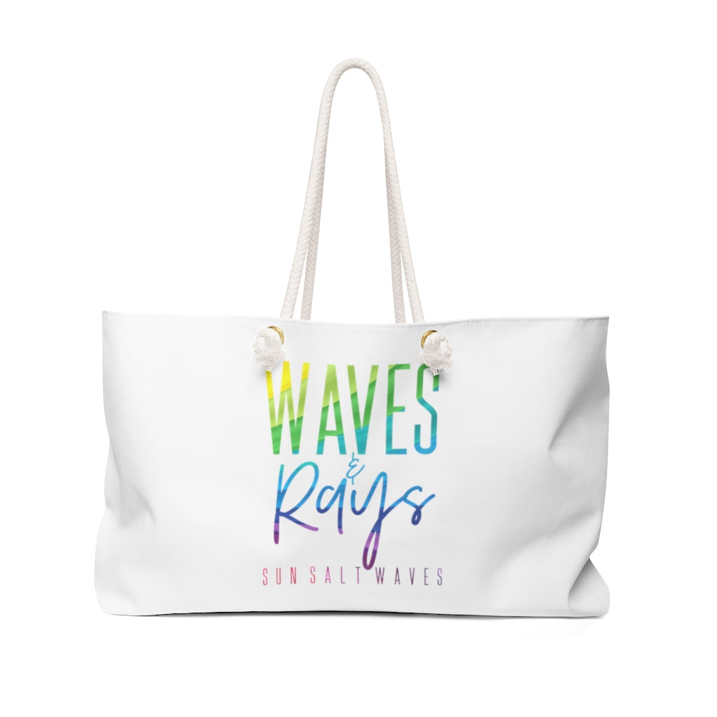 Waves and Rays Weekender Bag Colorful Text Sun Salt Waves