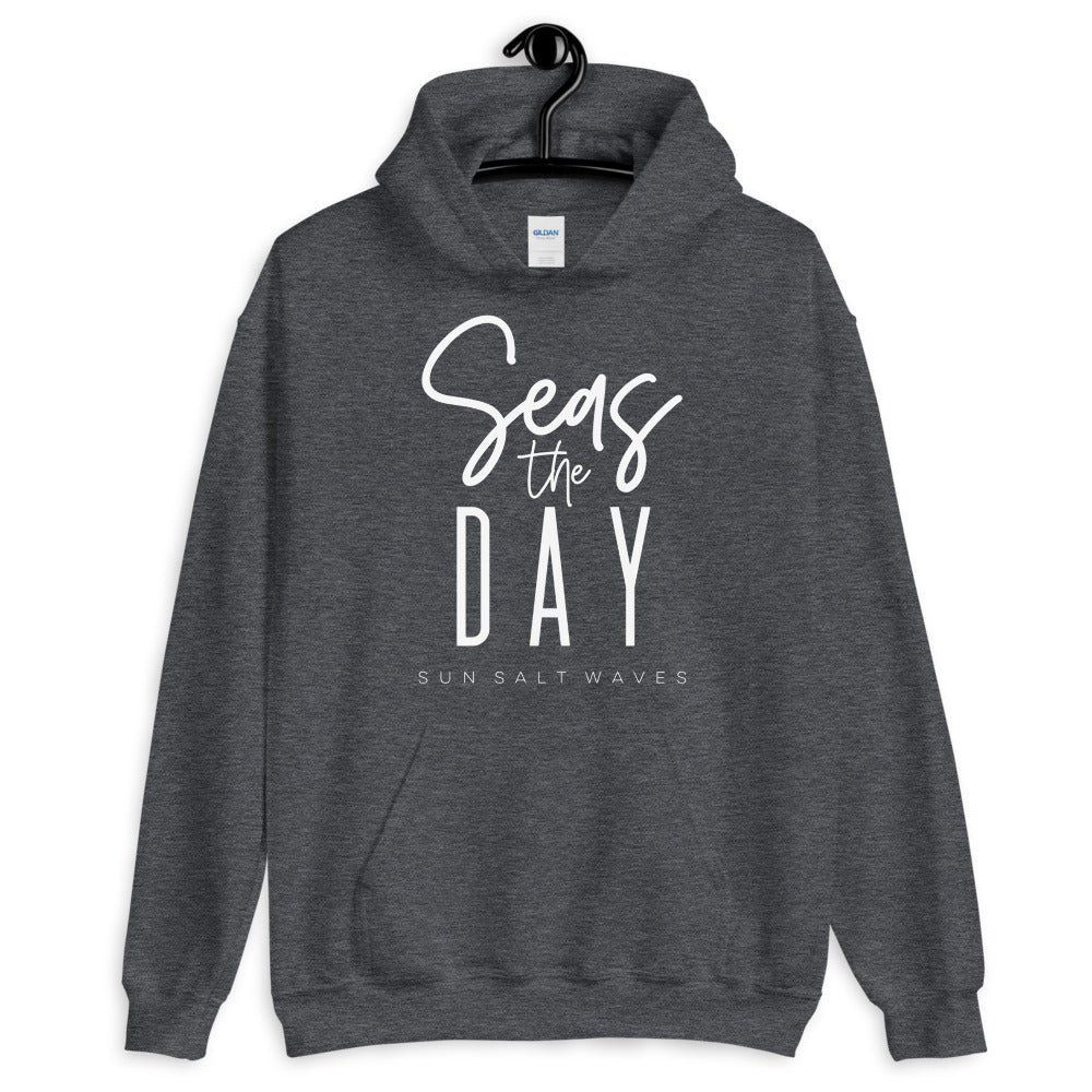 Sun Salt Waves Seas the Day Heather Dark Grey Hoodie Unisex Men's Women's Graphic Seize the Day