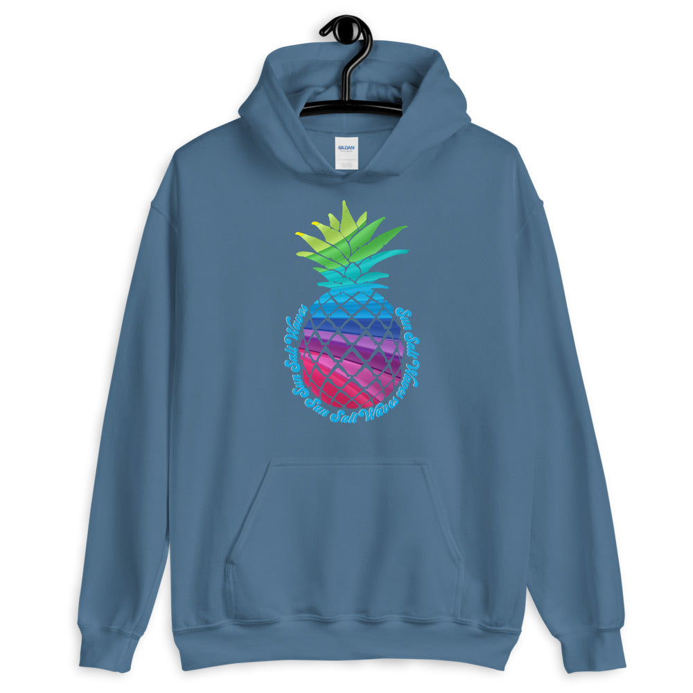 Bay Breeze Men’s, Women’s, Unisex Hoodie Colorful Pineapple Sun Salt Waves Indigo Blue