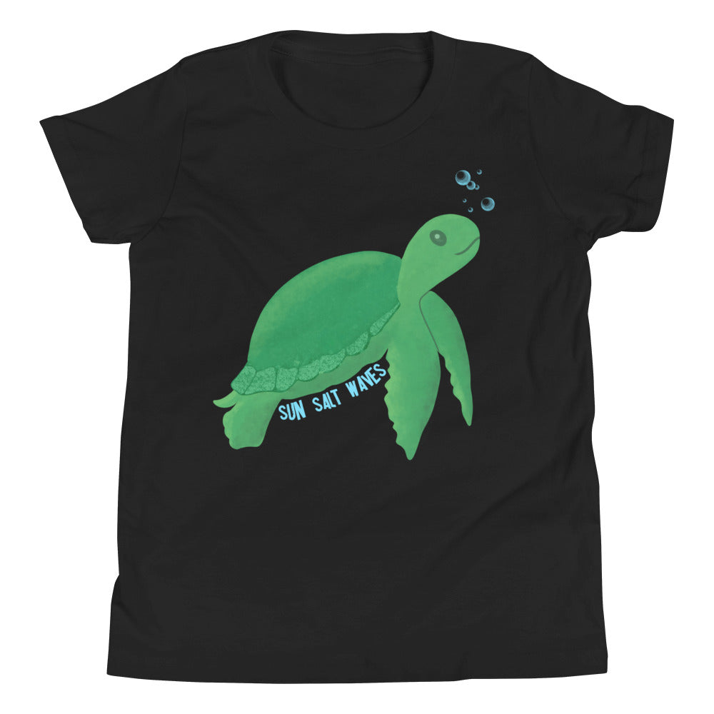 Back to the Sea Black Youth, Kids T-Shirt, Boys, Girls, Unisex, 100% Cotton, Swimming Turtle Short Sleeve T-Shirt