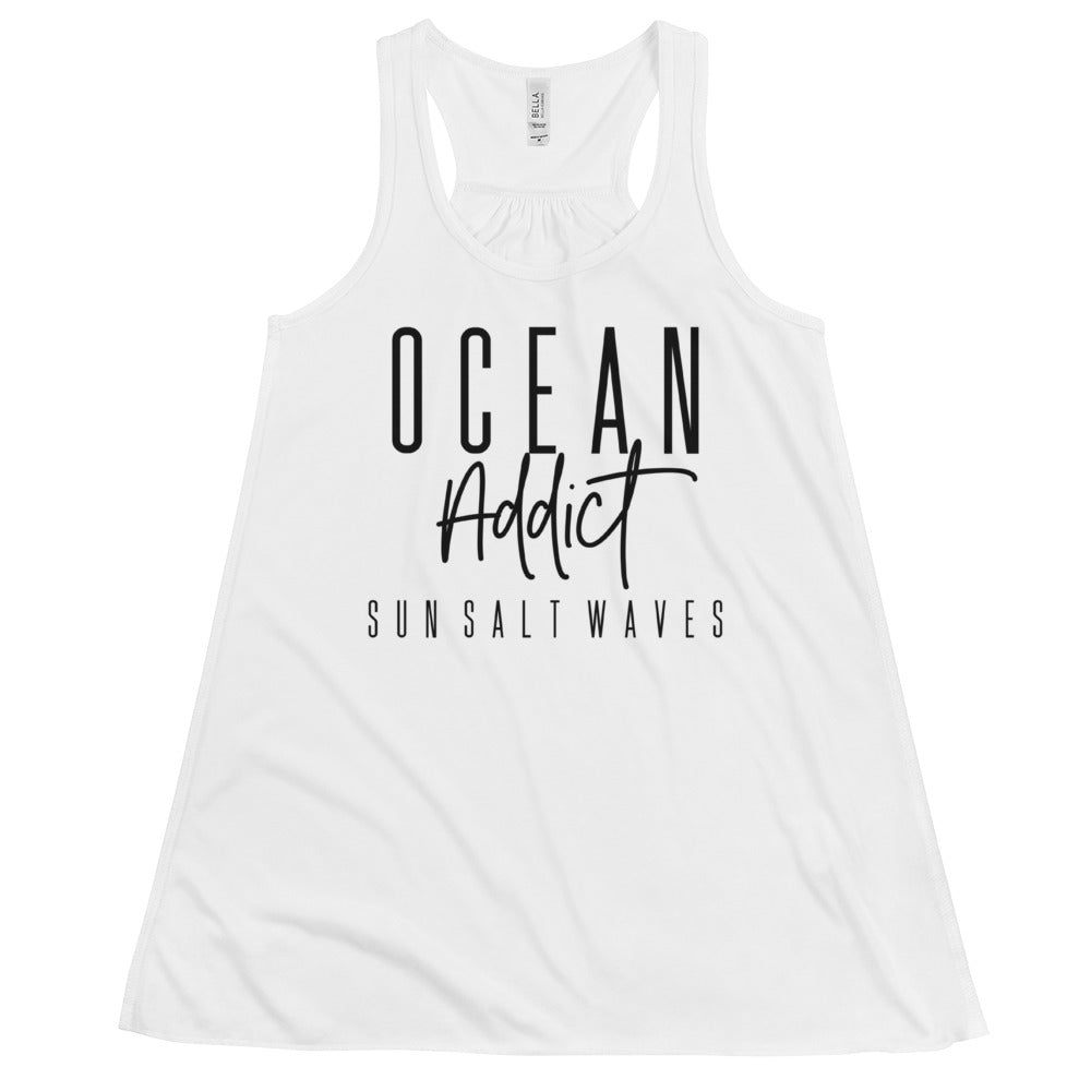 Ocean Addict Flowy Racerback Tank Graphic Tank Women’s Junior’s Sun Salt Waves White