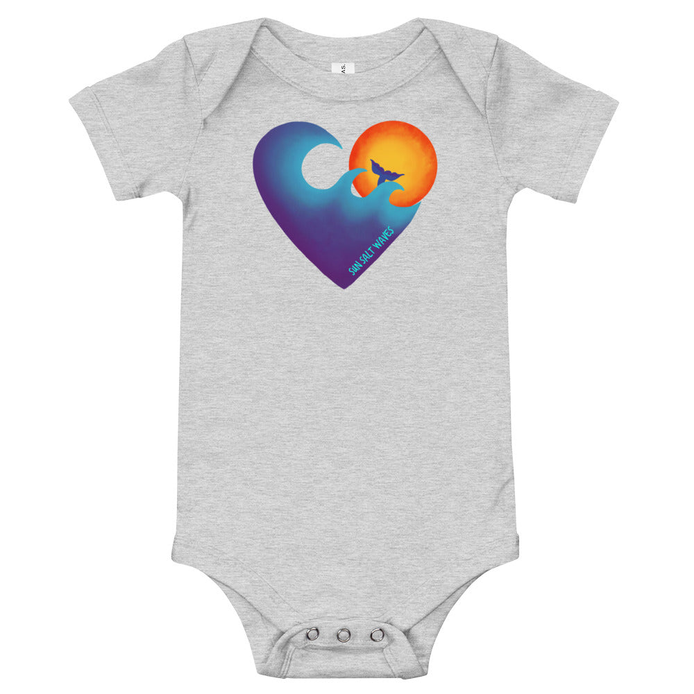 Sun Salt Waves Chase The Sun Heart Sun and Wave Athletic Heather Light Grey Cotton Infant Onsie