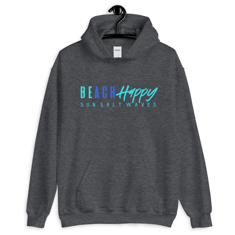 Sun Salt Waves Be Happy Hoodie Unisex Heather Grey Women’s Men’s Graphic Beach Happy