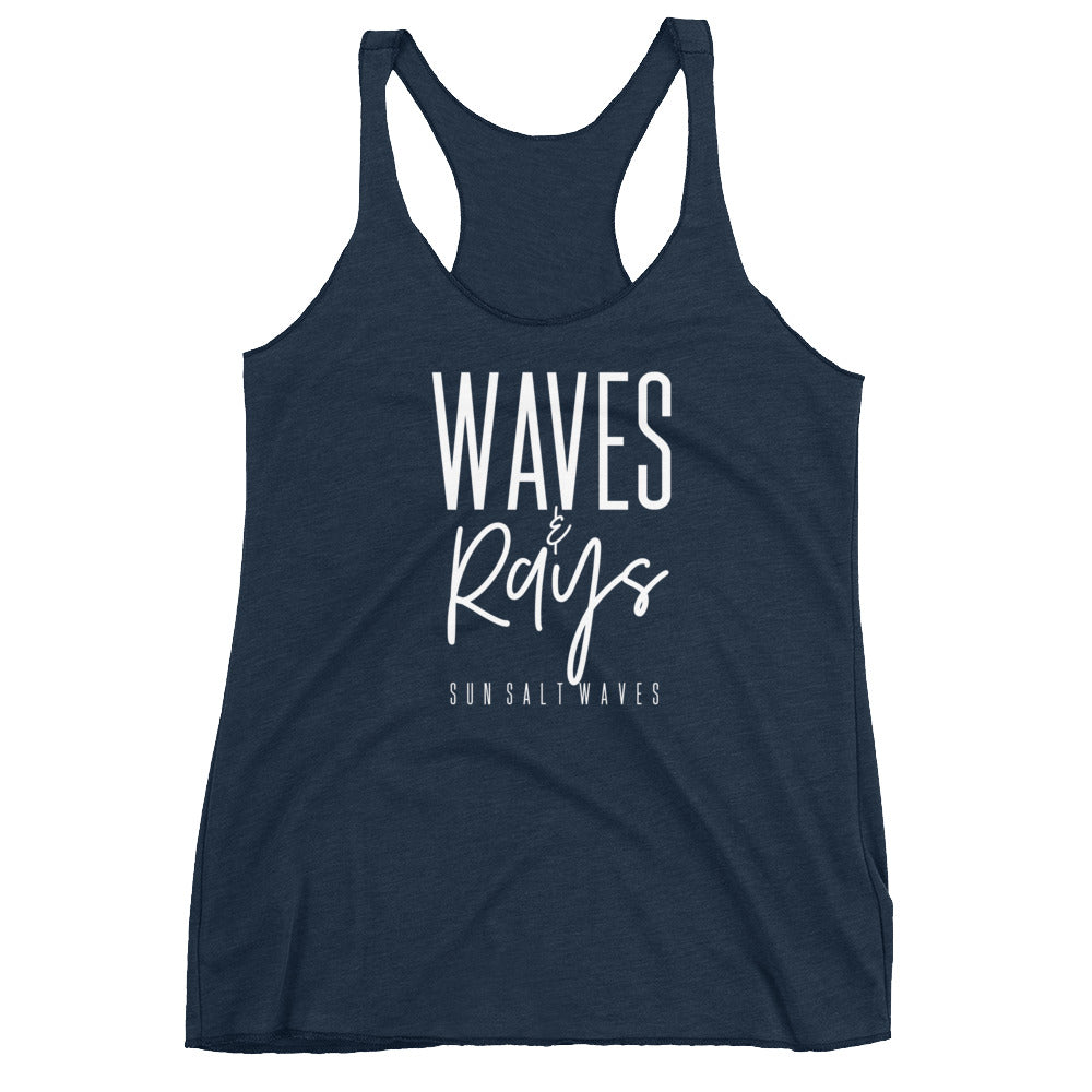 Waves and Rays Racerback Tank Graphic Tank Women’s Junior’s Sun Salt Waves Vintage Navy