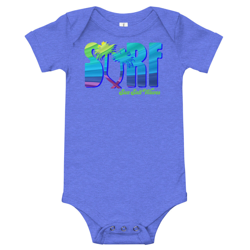Surf Life Onesie Sun Salt Waves Colorful Typography Palm Tree Blue 