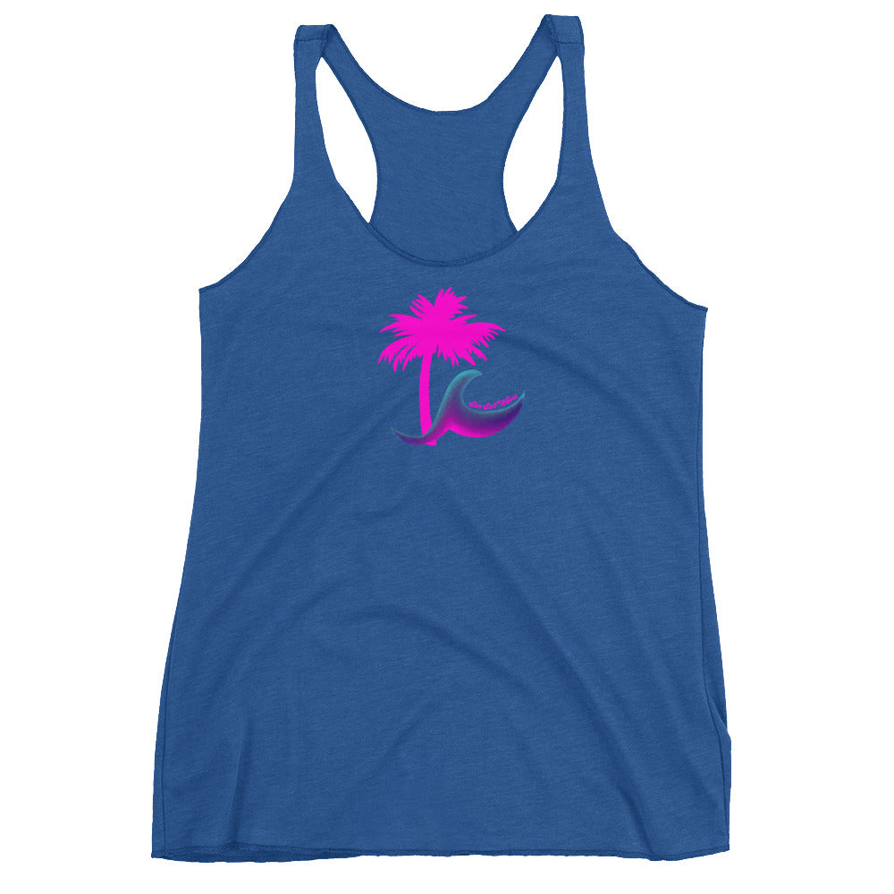 Paradise Palm Racerback Tank Hot Pink Paradise Palm and Multicolored Wave Royal Blue