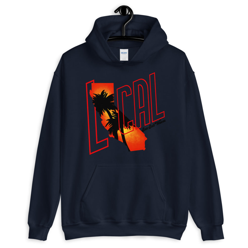 Sun Salt Waves Cali ‘Local’ Hoodie Unisex Men’s Women’s Navy Graphic Sunset with Palms Local California Sunset