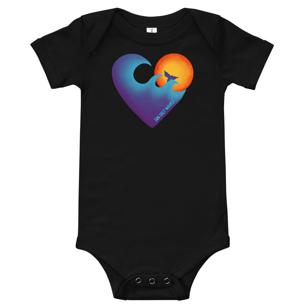 Sun Salt Waves Chase The Sun Heart Sun and Wave Black Cotton Infant Onsie