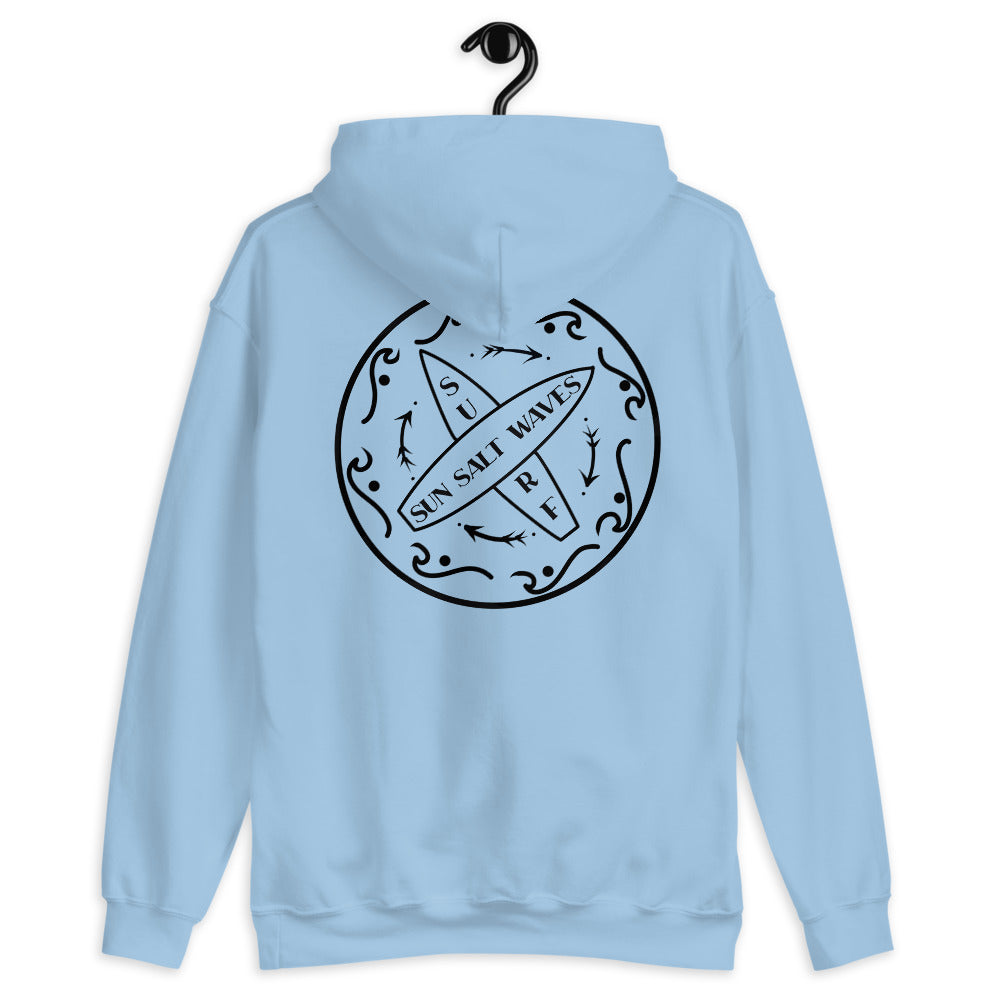 Surf School Hoodie from Sun Salt Waves Front and Back Print Light  Blue 
