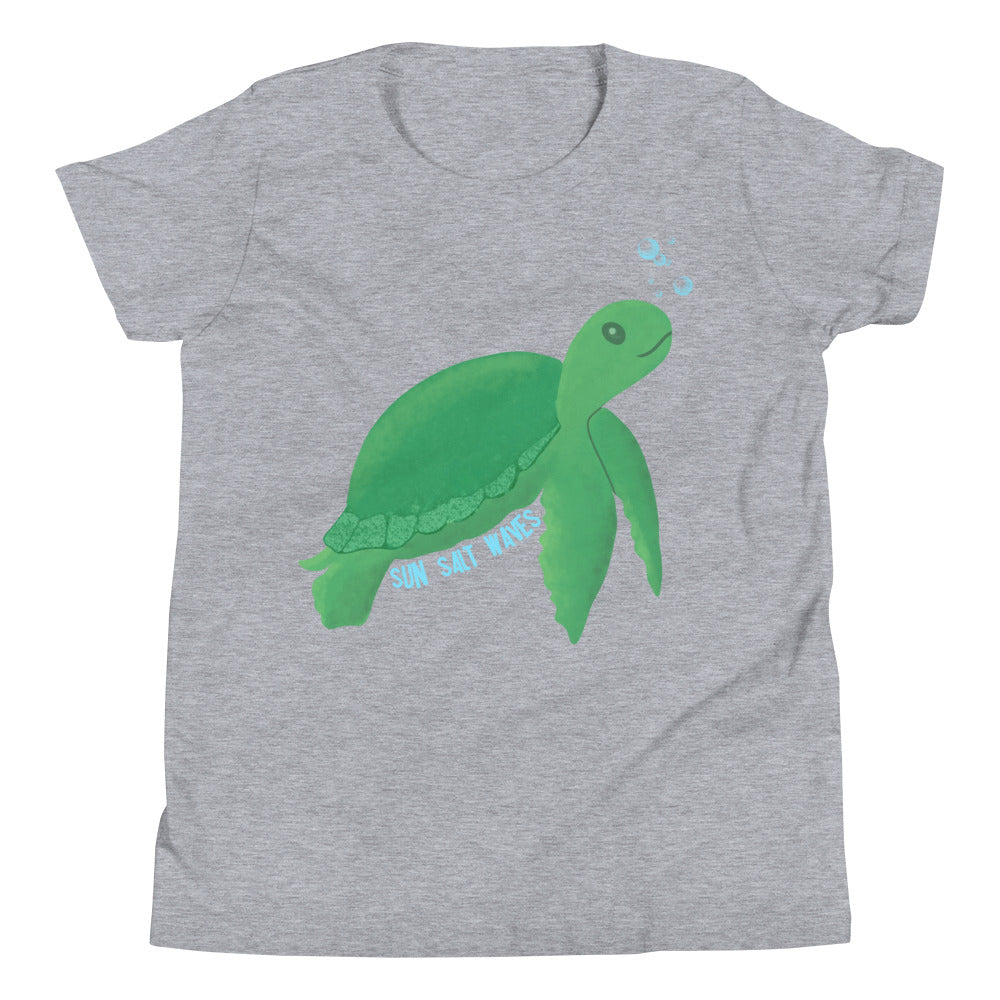 Back to the Sea Light Grey Youth, Kids T-Shirt, Boys, Girls, Unisex, 100% Cotton, Swimming Turtle Short Sleeve T-Shirt from Sun Salt Waves
