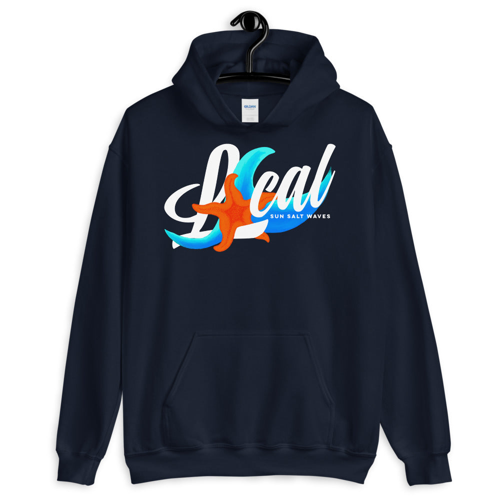 Sun Salt Waves Sea Life ‘Local’ Navy Blue Hoodie Unisex Men’s Women’s Graphic Starfish and Multi Color Wave in Local Print