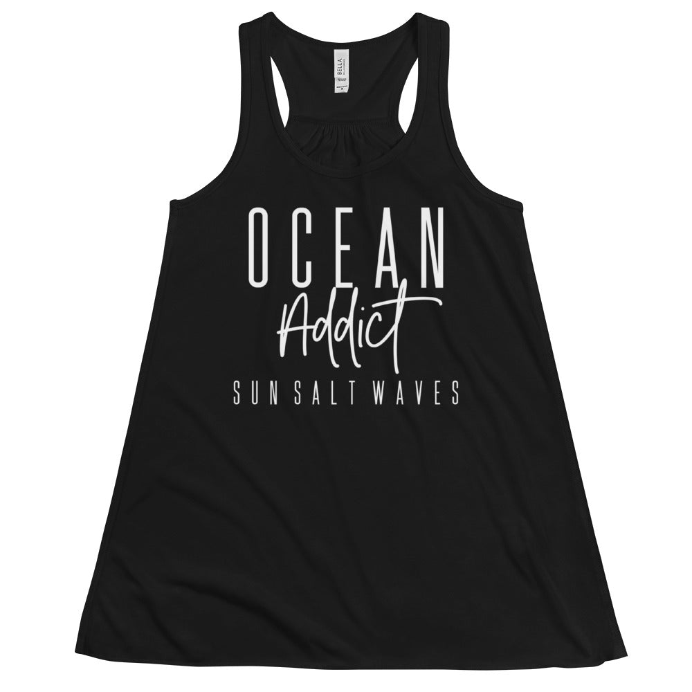 Ocean Addict Flowy Racerback Tank Graphic Tank Women’s Junior’s Sun Salt Waves Black