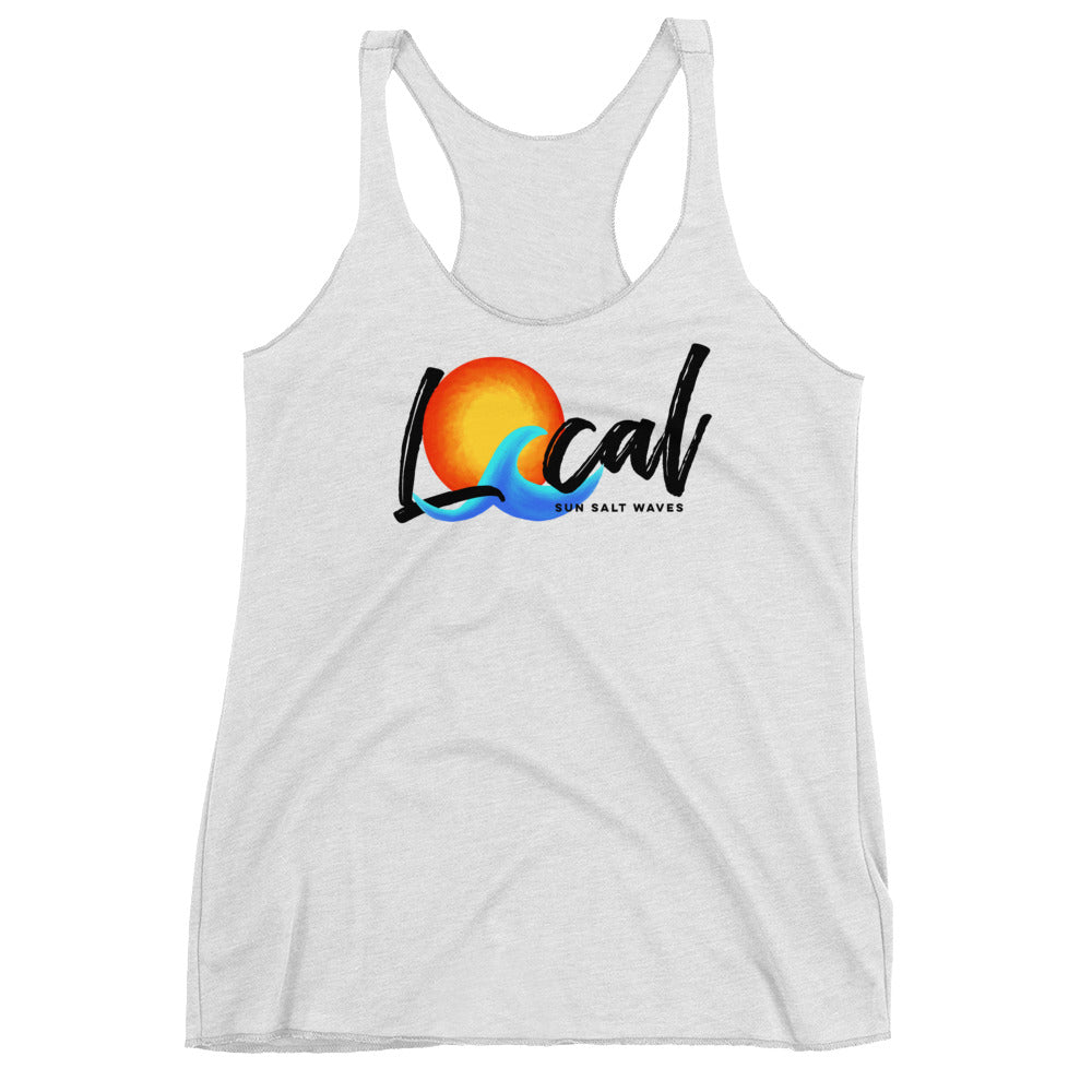 Sun and Waves ‘Local’ Racerback Tank Sunset and Multicolored Wave White