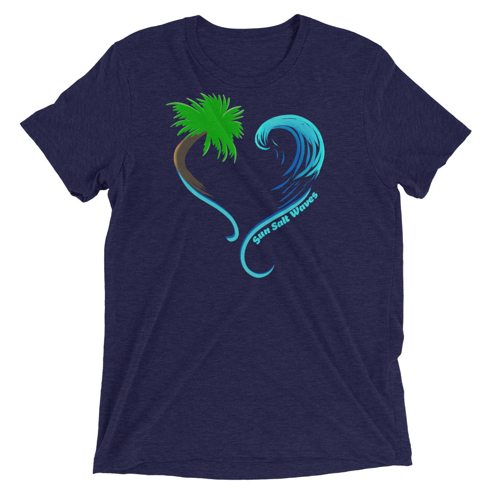 Rising Tides Tee Graphic Heart Shaped Palm and Multicolor Wave Unisex Sun Salt Waves Navy