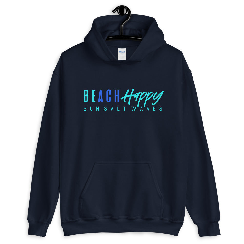 Sun Salt Waves Be Happy Hoodie Unisex Navy Women’s Men’s Graphic Beach Happy