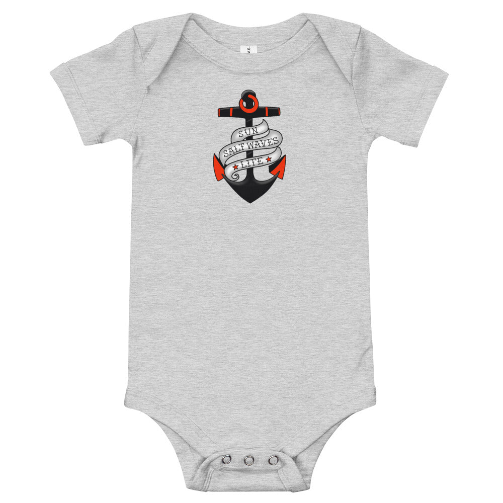 Sink or Swim Onesie Tattoo Anchor Design Sun Salt Waves Heather Gray 