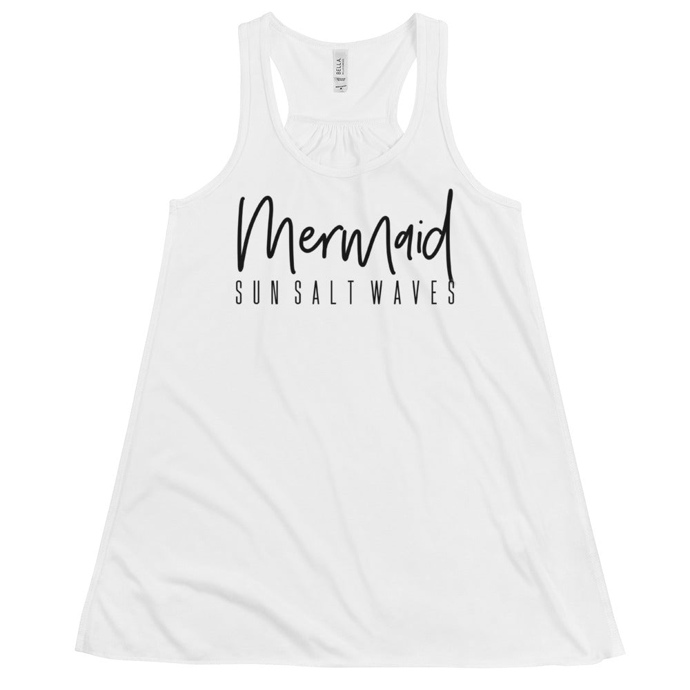 Mermaid Flowy Racerback Tank Graphic Tank Women’s Junior’s Sun Salt Waves White