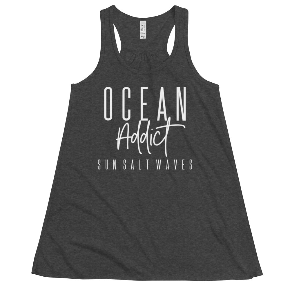 Ocean Addict Flowy Racerback Tank Graphic Tank Women’s Junior’s Sun Salt Waves Charcoal Heather