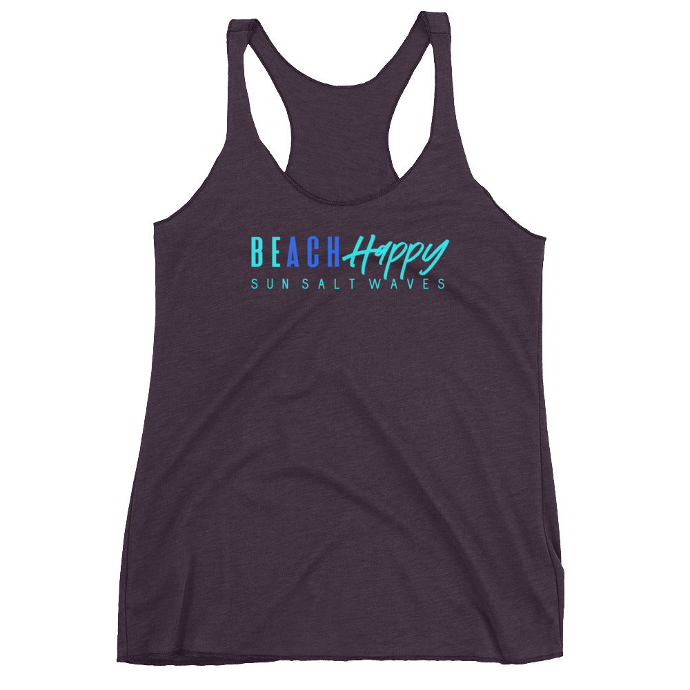 Be Happy Racerback Tank Beach Happy Sun Salt Waves Women Junior Athleisure Purple