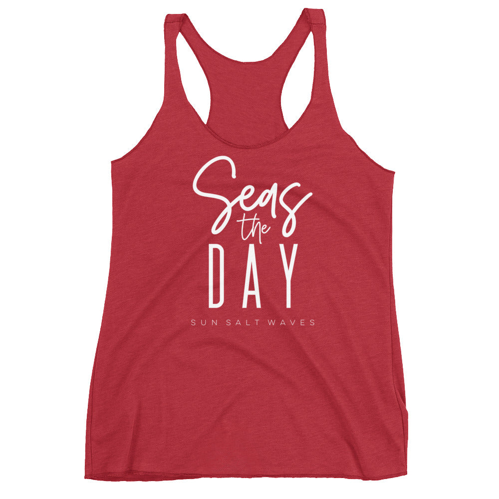 Seas the Day Racerback Tank Graphic Tank Seize the Day Sun Salt Waves Red Women's Junior’s 