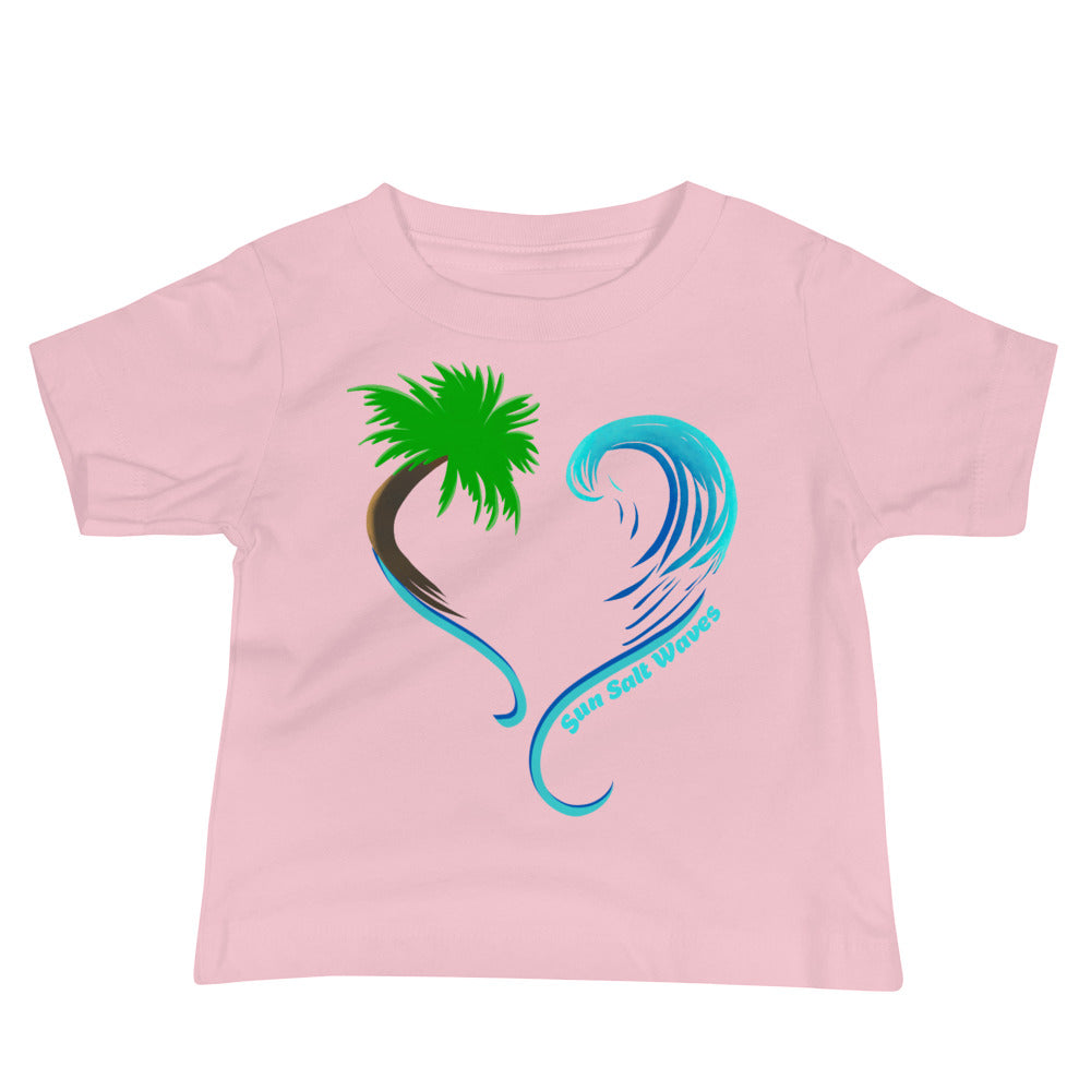 Rising Tides Baby Tee Sun Salt Waves Palm Wave Heart Design Pink
