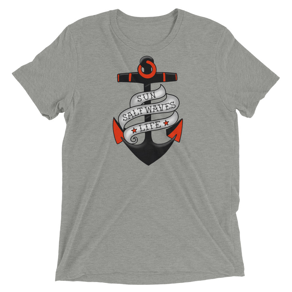 Sink or Swim Tee Vintage Tattoo Anchor Red and Black Sun Salt Waves Unisex Athletic Heather Gray