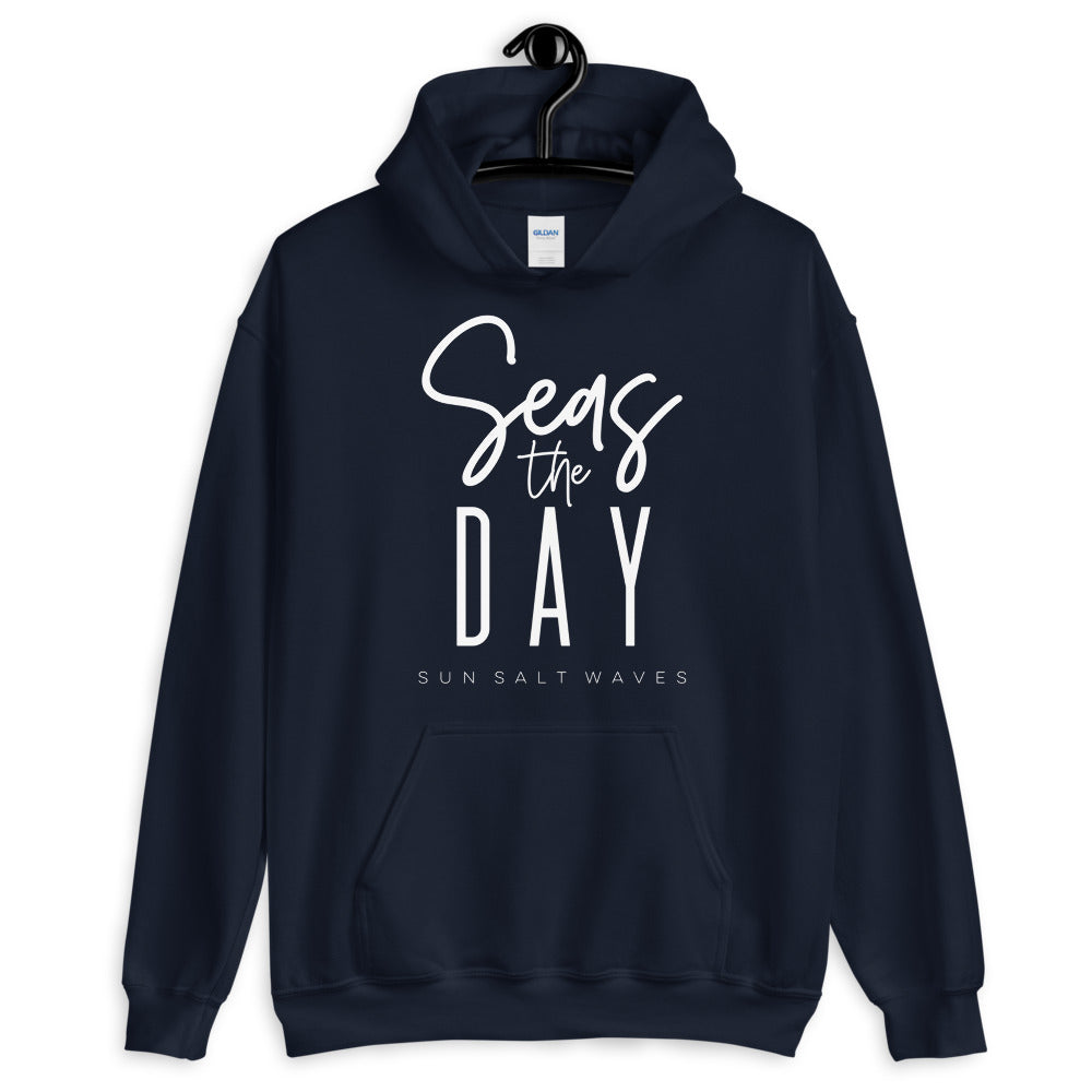 Sun Salt Waves Seas the Day Navy Blue Hoodie Unisex Men's Women's Graphic Seize the Day