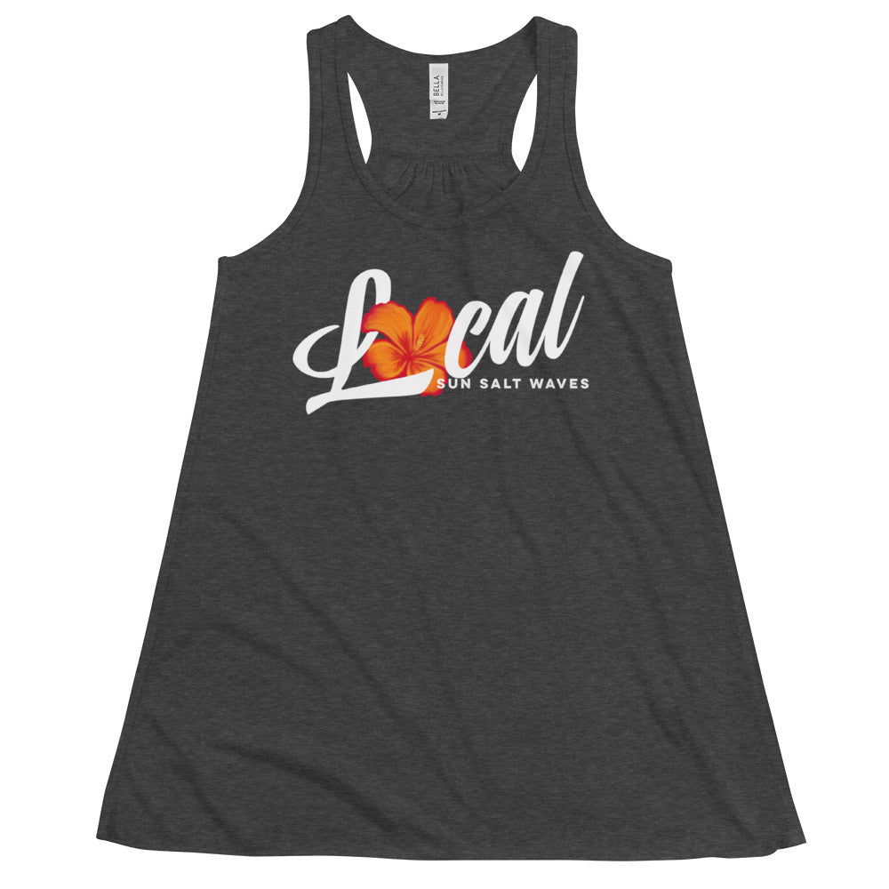 Hibiscus ‘Local’ Flowy Racerback Tank Orange Hibiscus Local Graphic Tank Women’s Junior’s Sun Salt Waves Heather Charcoal