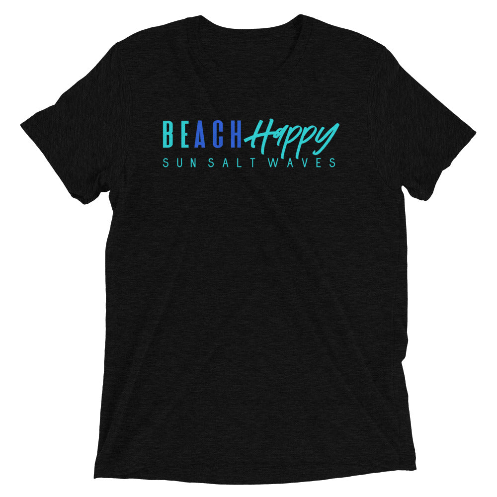 Be Happy Tee Men’s Women’s Unisex Graphic Beach Happy Sun Salt Waves Short Sleeve T-Shirt Charcoal Black