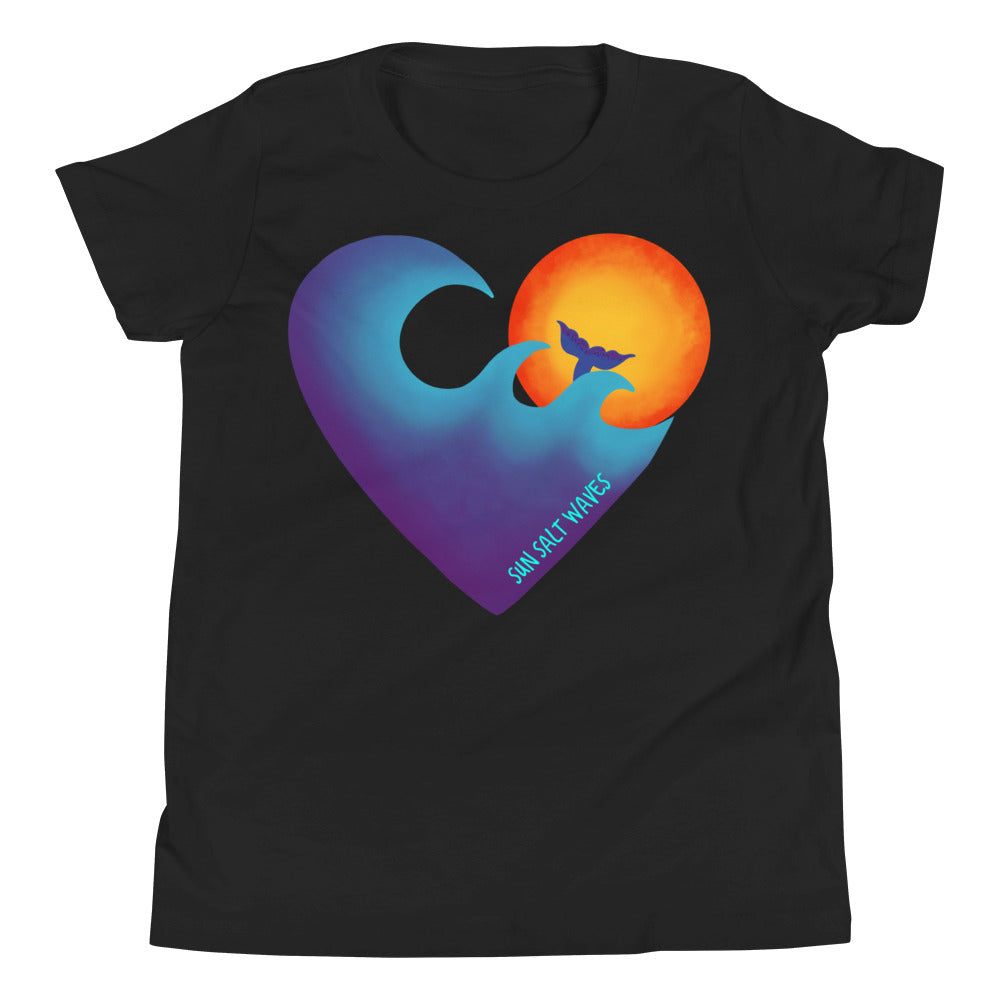 Chase the Sun Youth Tee from Sun Salt Waves hand designed, heart shaped wave, sun and mermaid Black