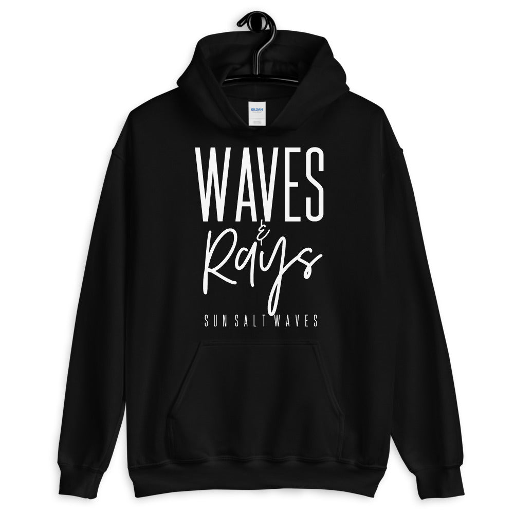 Waves and Rays Black Hoodie Unisex Men's Women's Sun Salt Waves
