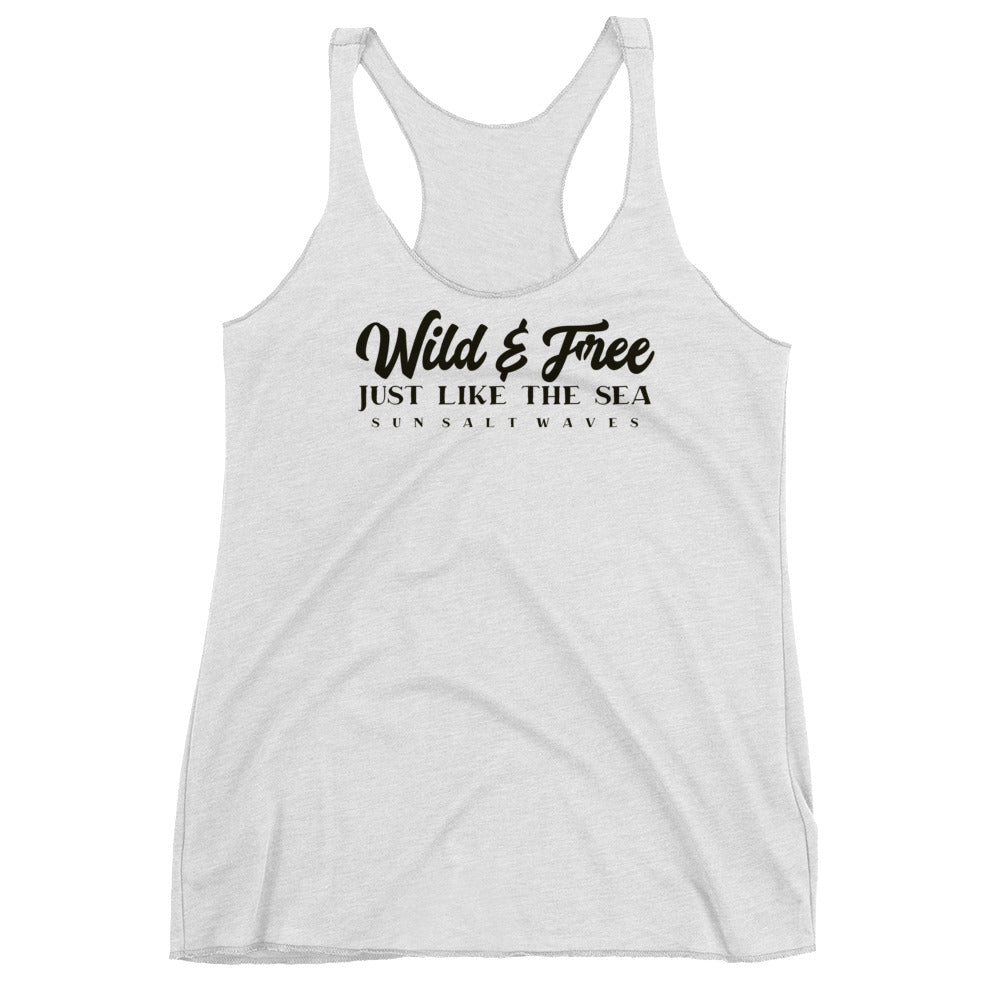 Wild and Free Racerback Tank Just Like the Sea Sun Salt Waves Junior Women White