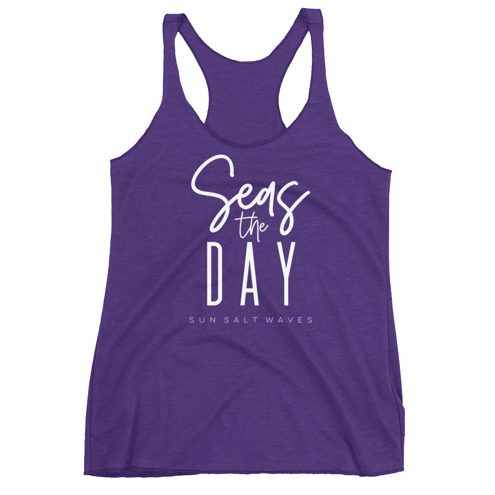 Seas the Day Racerback Tank Graphic Tank Seize the Day Women’s Junior’s Sun Salt Waves Purple