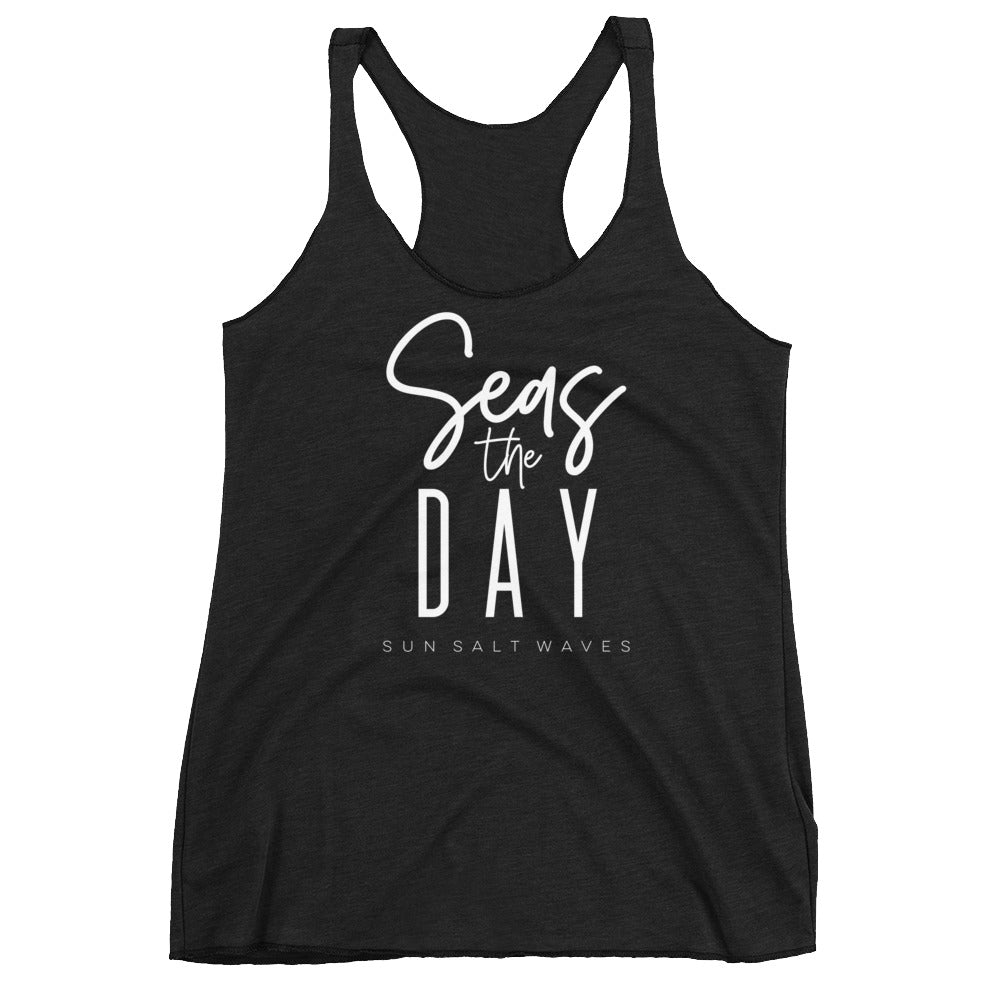 Seas the Day Racerback Tank Graphic Tank Seize the Day Women’s Junior’s Sun Salt Waves Black
