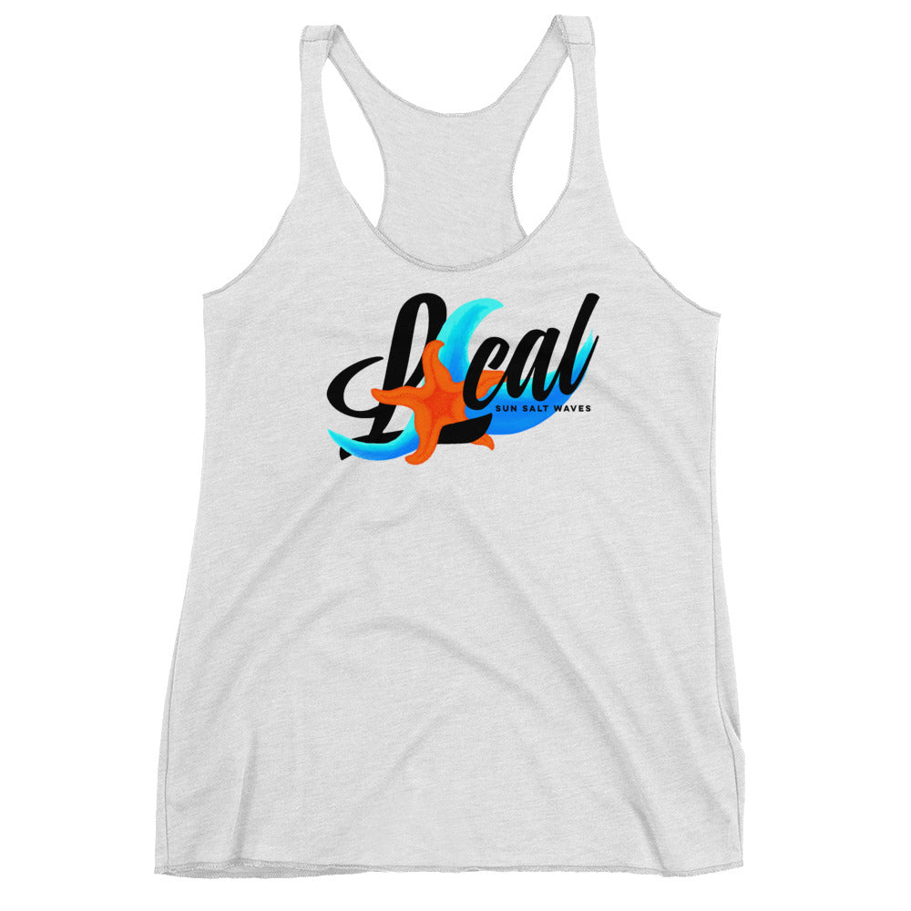 Sea Life ‘Local’ Racerback Tank Starfish Multicolored Wave Women Junior White 