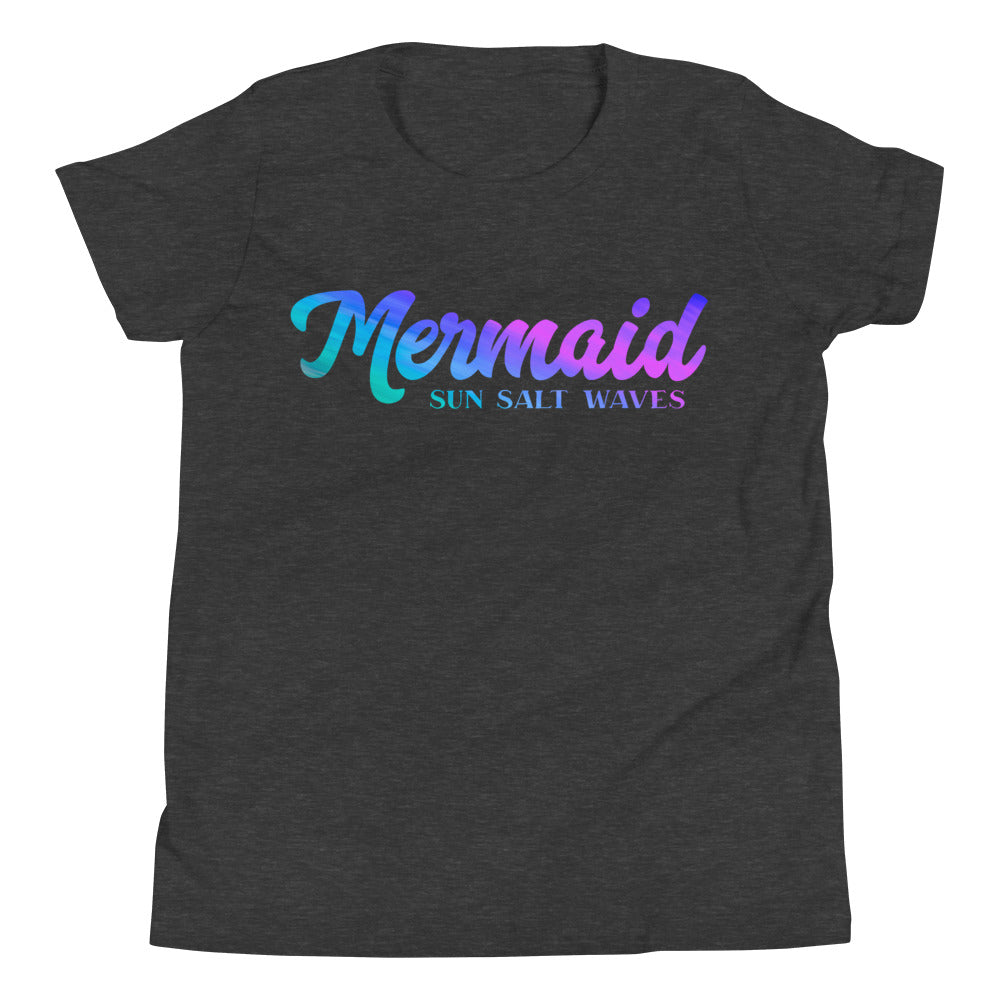 Mermaid Youth Tee from Sun Salt Waves Colorful Mermaid Script 