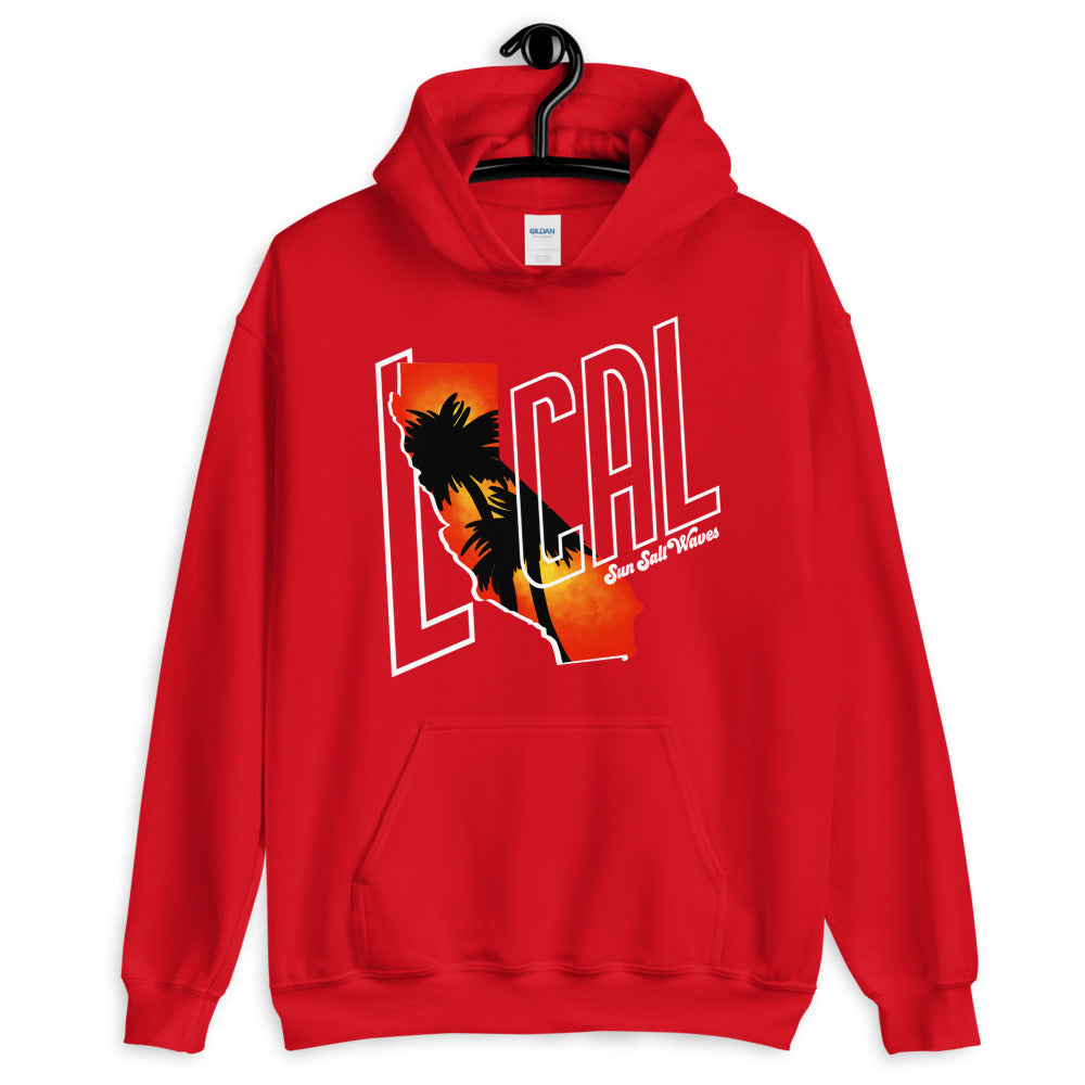 Sun Salt Waves Cali ‘Local’ Hoodie Unisex Men’s Women’s Red Graphic Sunset with Palms Local California Sunset