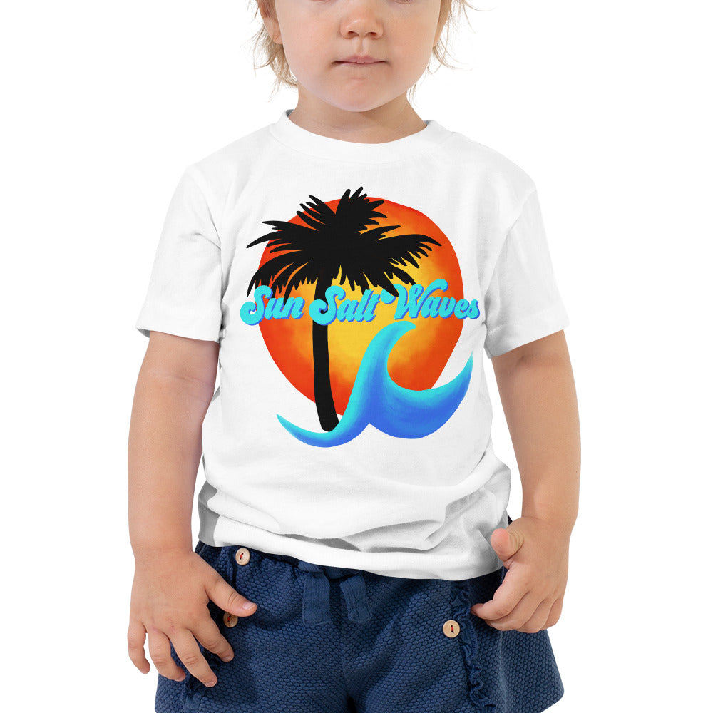 Sun Salt Waves Logo Toddler Tee from Sun Salt Waves Palm Silhouette Sun and Wave Baby Girl Model