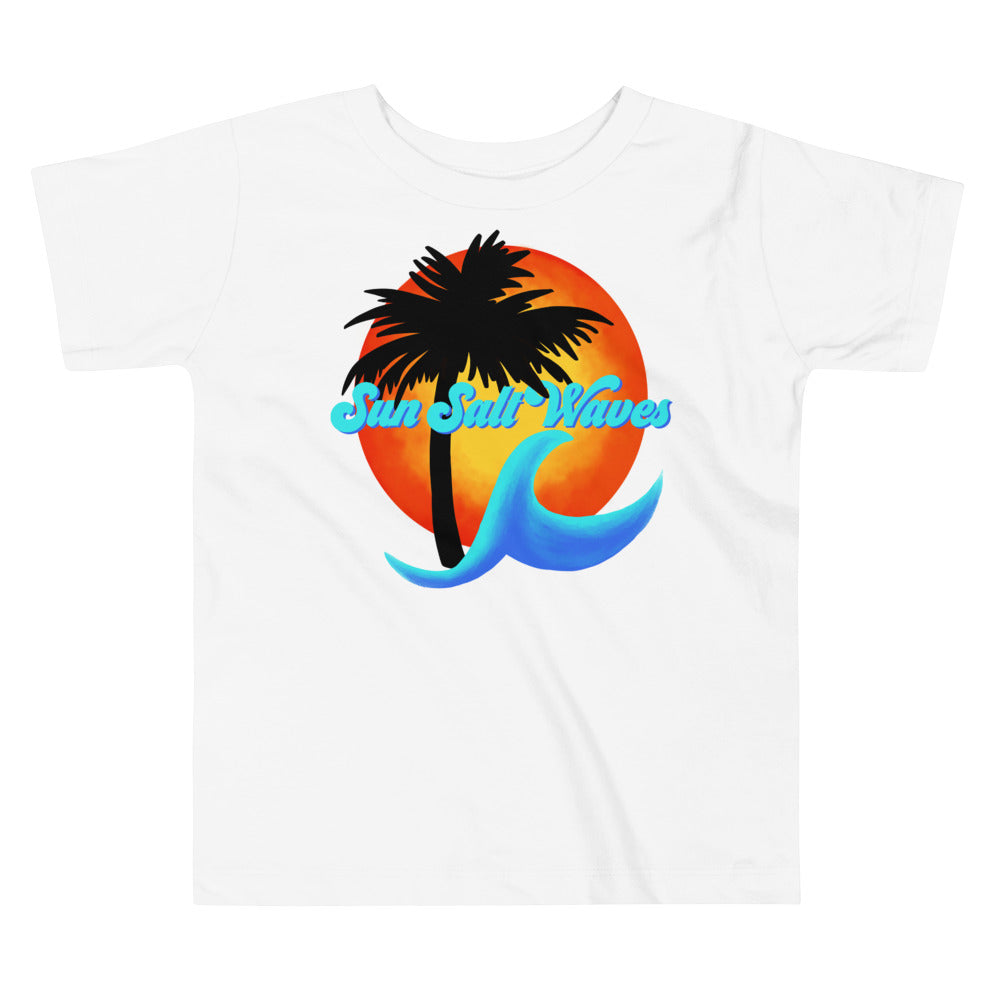Sun Salt Waves Logo Toddler Tee from Sun Salt Waves Palm Silhouette Sun and Wave White